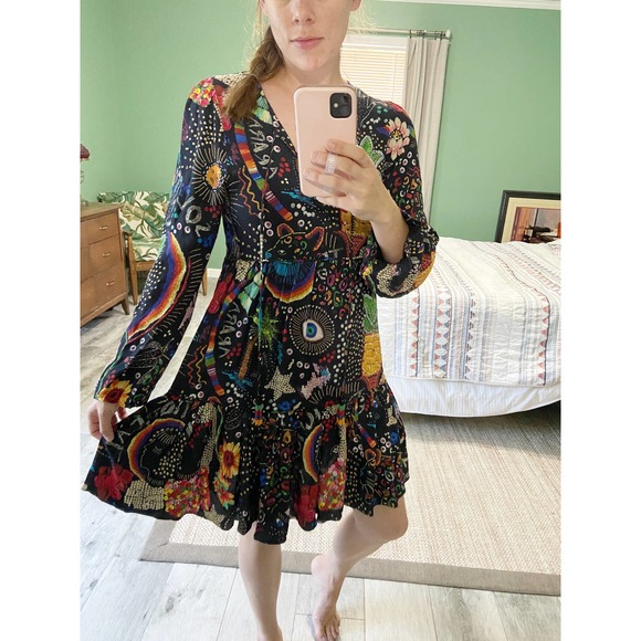FARM Rio Dresses & Skirts - Farm Rio Black Borogodo Multicolor Psychedelic Print Dress Size Medium